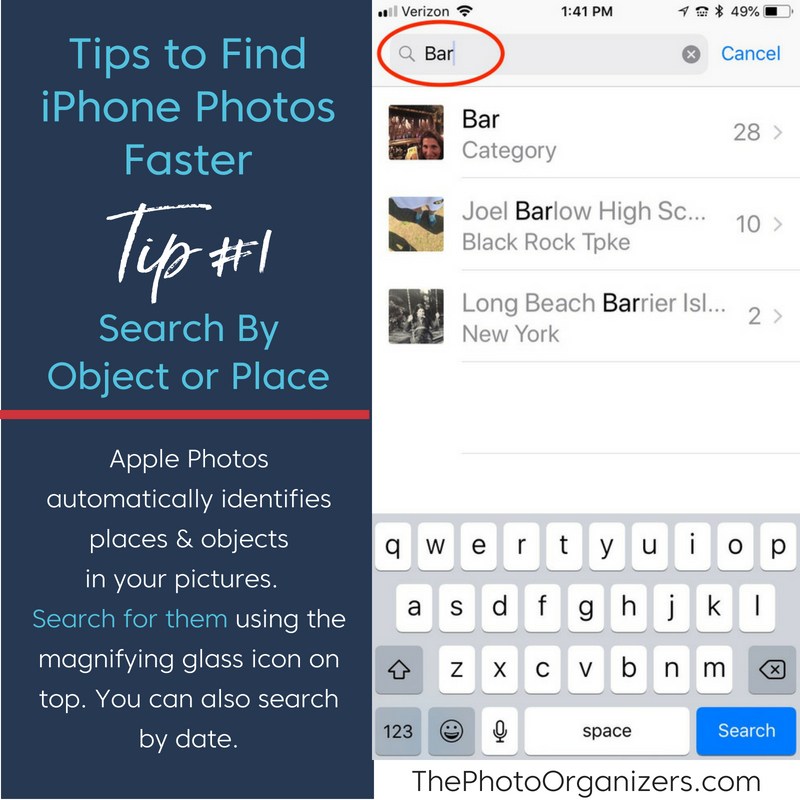 Time-Saving Tips for Finding iPhone Photos: Tip #1 Search by object or place | ThePhotoOrganizers.com