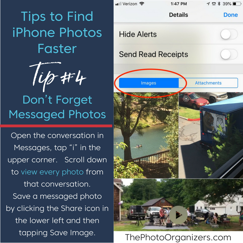Time-Saving Tips for Finding iPhone Photos: Tip #4 Don't Forget Messaged Photos | ThePhotoOrganizers.com