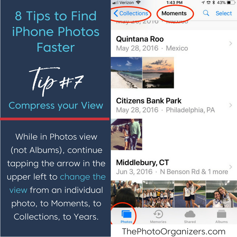 Time-Saving Tips for Finding iPhone Photos: Tip #7 Compress your view | ThePhotoOrganizers.com